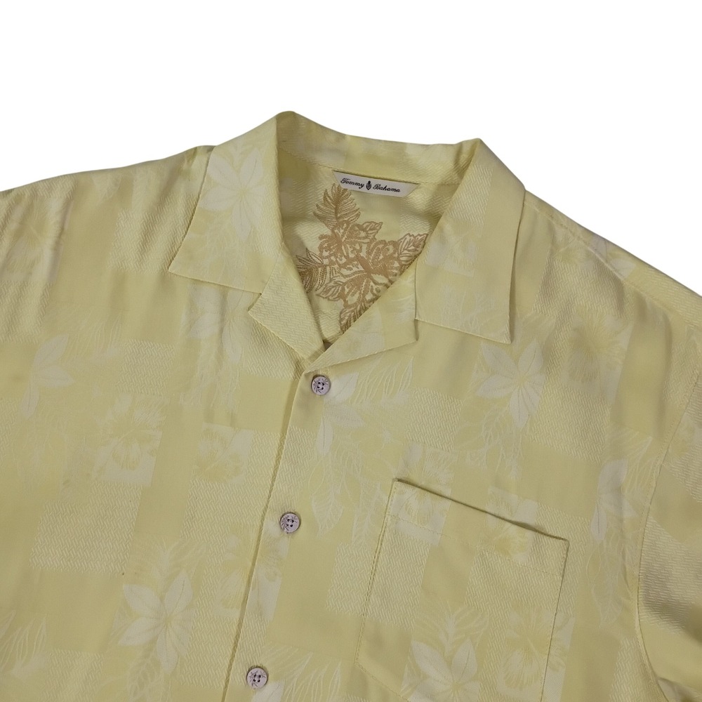 Tommy Bahama Mens Medium Yellow Silk Blend Tropical Floral Jacquard Camp Shirt